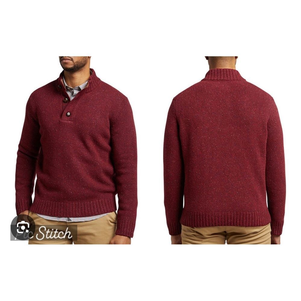 Untuckit Vangone Sweater Mens‎ Large Speckled Cranberry Lambswool Henley Style